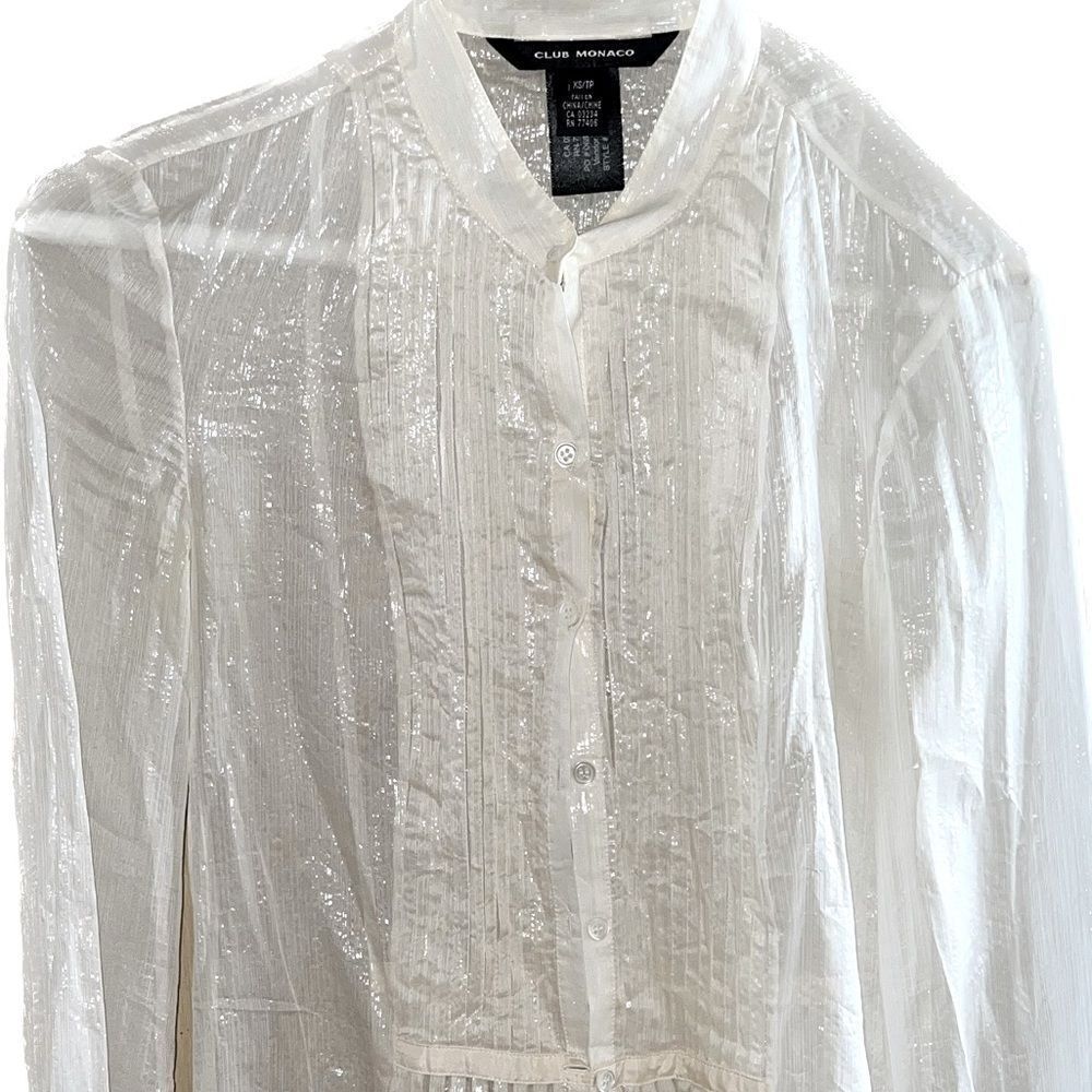 Club monaco festive sheer silk blouse, ruffles, worn 1x to party! - Picture 2 of 7